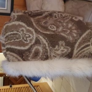 Faux fur trimmed hooded shawl wrap. NWOT